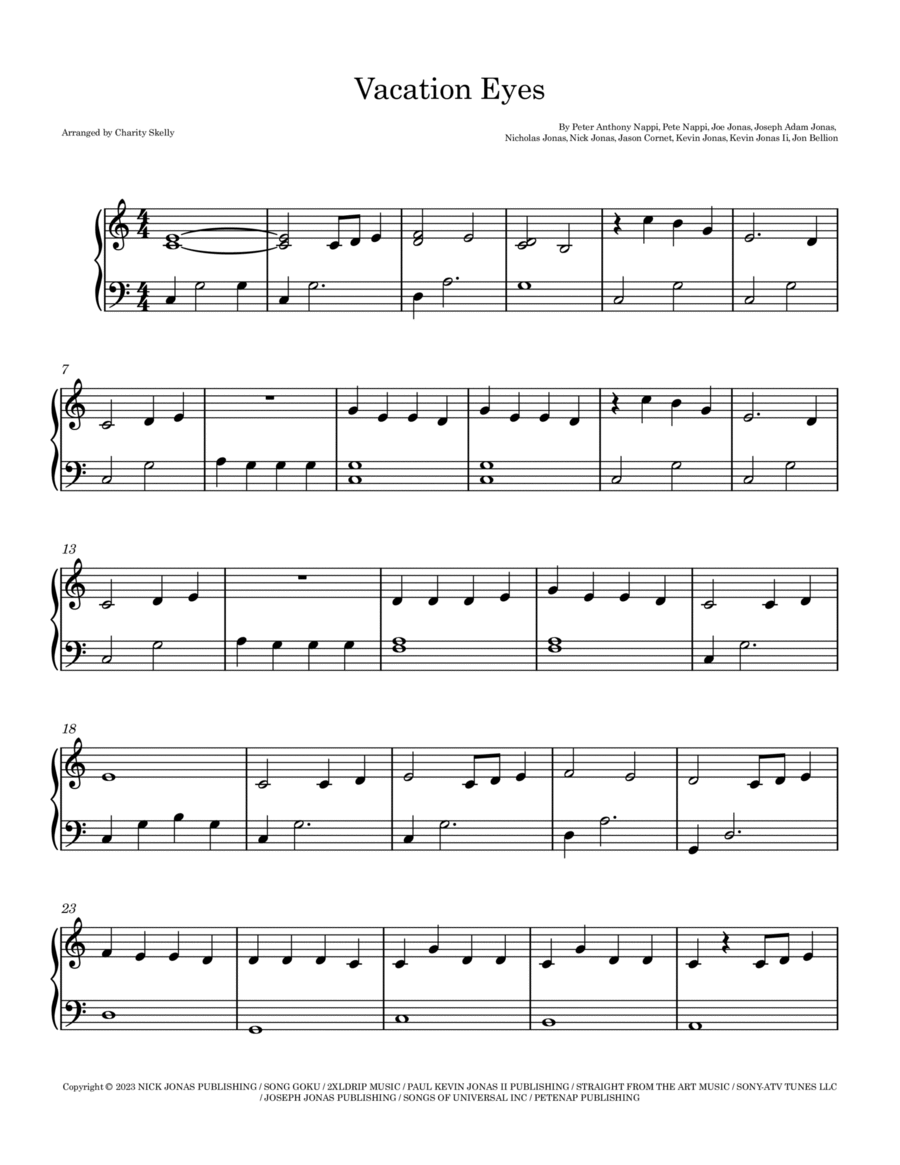 Vacation Eyes Easy Piano scores gallery preview page 1