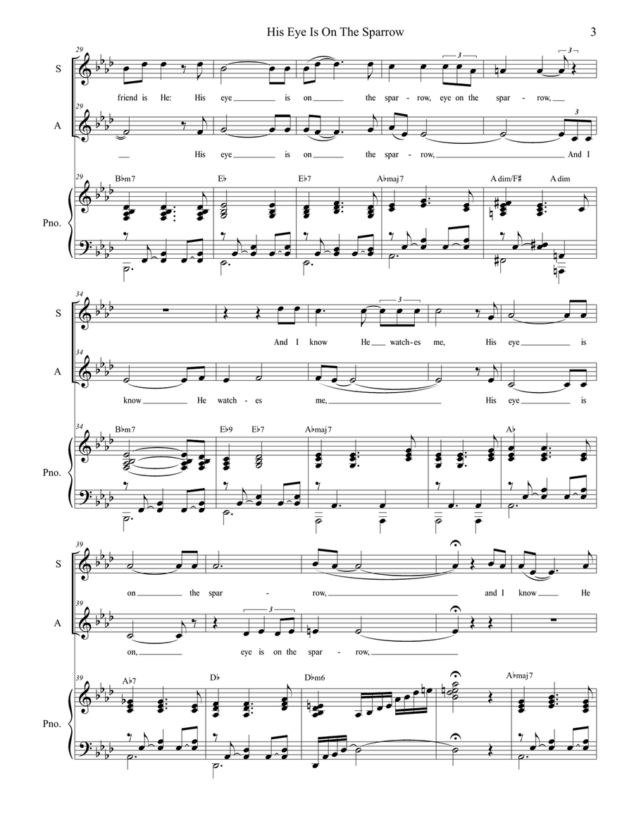 His Eye Is On The Sparrow (Duet for Soprano and Alto Solo) Alto Voice scores gallery preview page 4