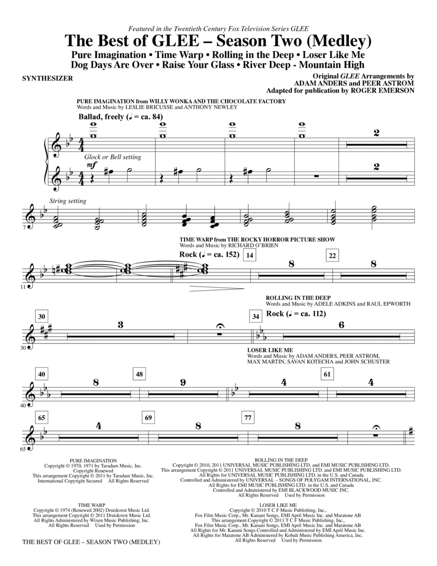 The Best Of Glee (Season Two Medley) - Synthesizer Choir scores gallery preview page 1