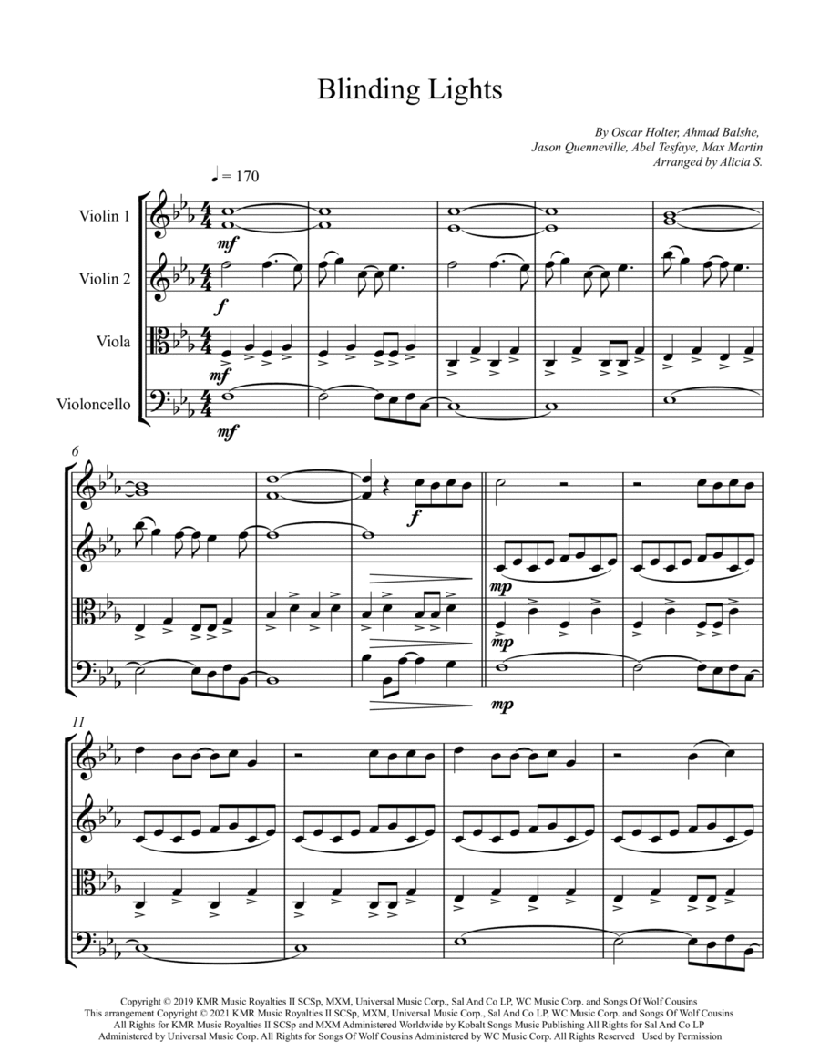 Blinding Lights Blinding Lights String Quartet scores gallery preview page 1