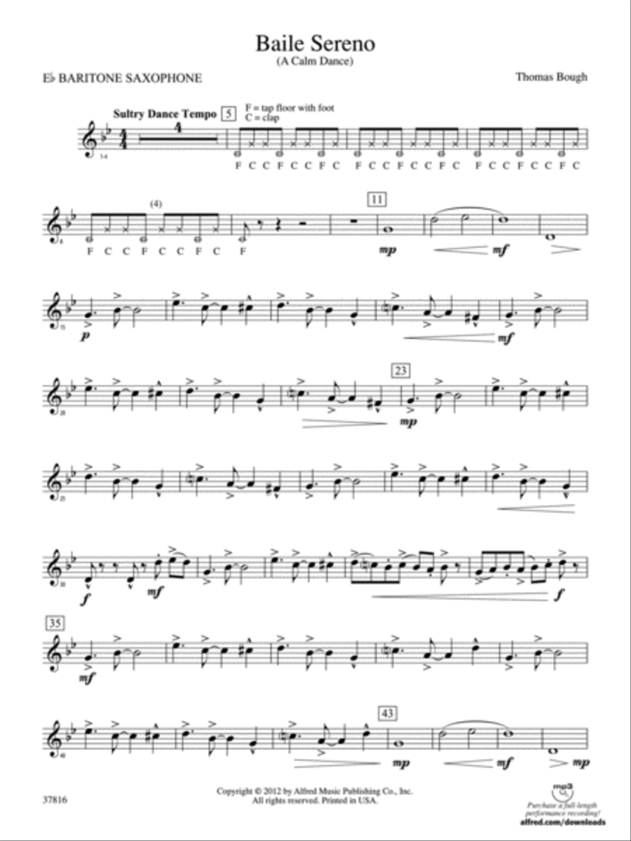 Baile Sereno: E-flat Baritone Saxophone Concert Band scores gallery preview page 1