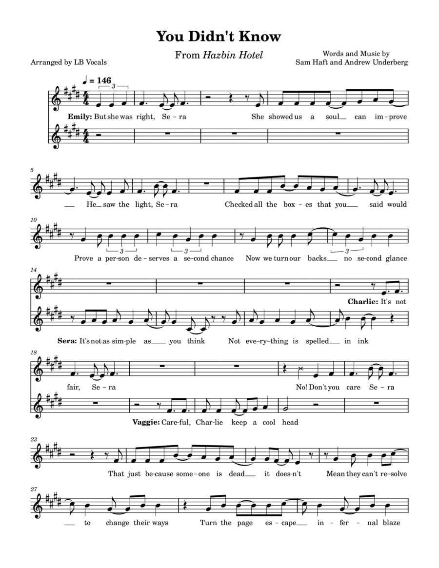 Hazbin Hotel- You Didn't Know: Vocal Lines Vocal Duet scores gallery preview page 1