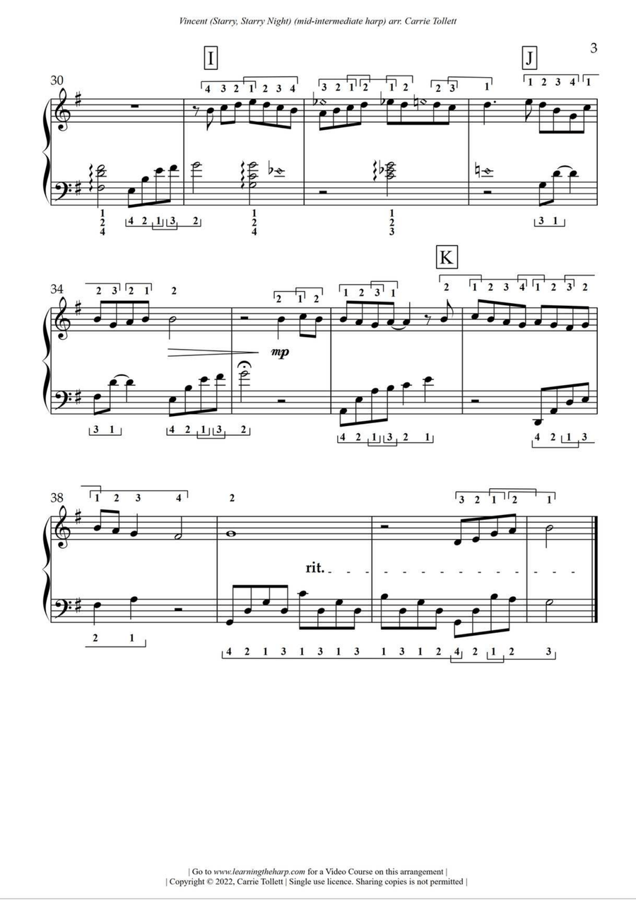 Vincent (starry Starry Night) Harp scores gallery preview page 4