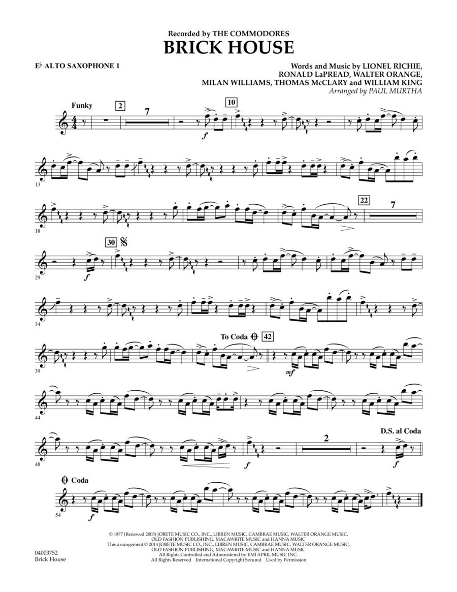 Brick House - Eb Alto Saxophone 1 Concert Band scores gallery preview page 1