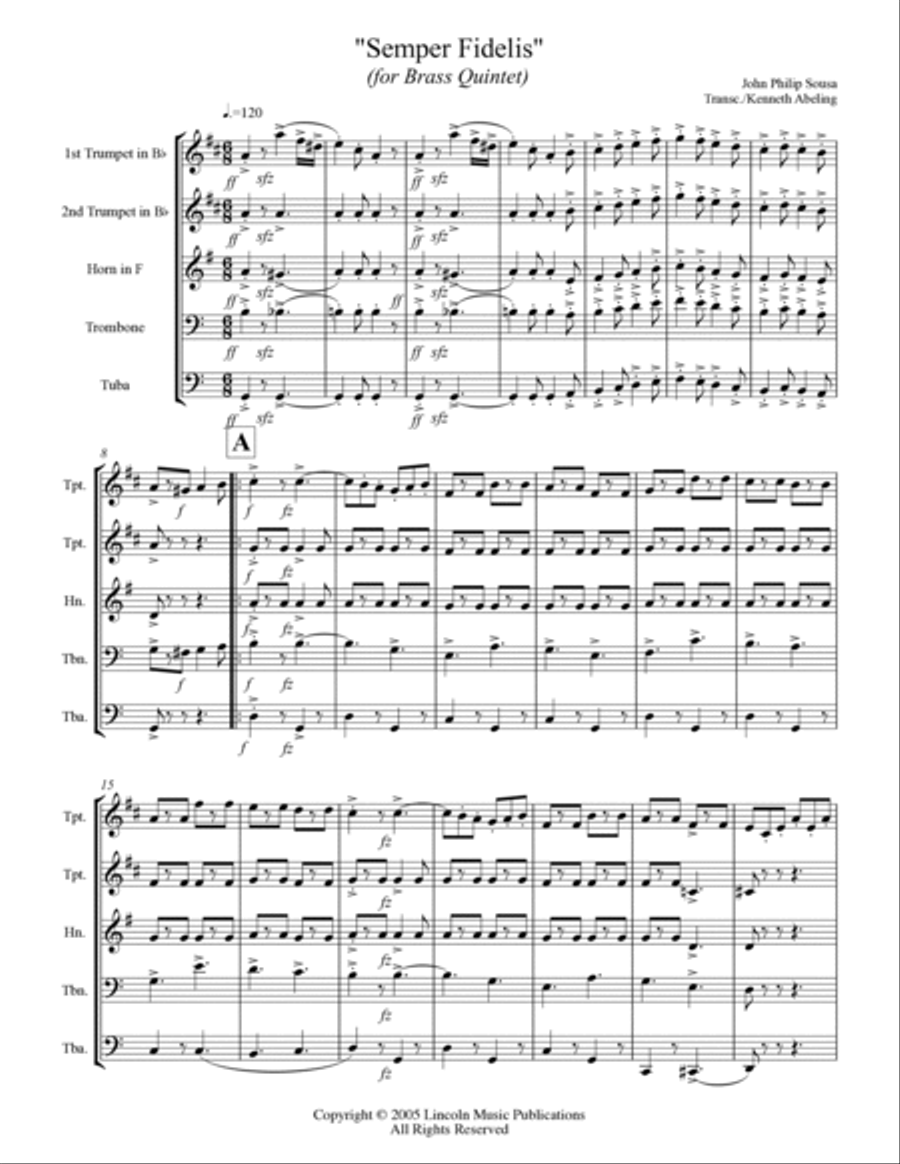 March - Semper Fidelis (for Brass Quintet) Brass Quintet scores gallery preview page 2