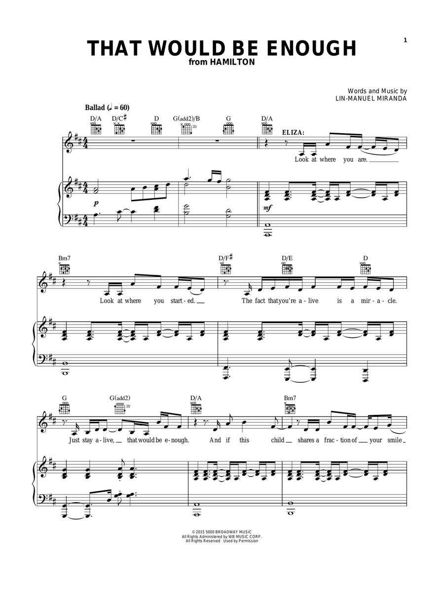 That Would Be Enough (from Hamilton) Piano, Vocal, Guitar scores gallery preview page 1