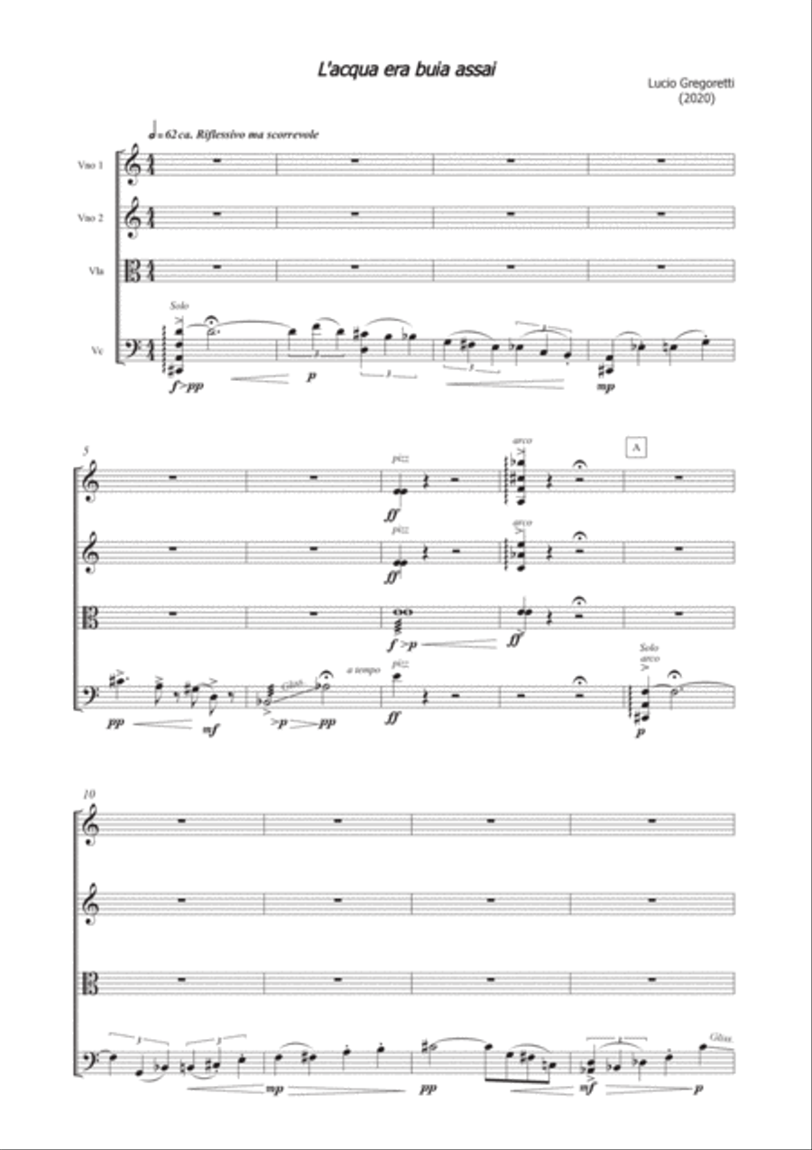 LUCIO GREGORETTI: L’acqua era buia assai String Quartet scores gallery preview page 3