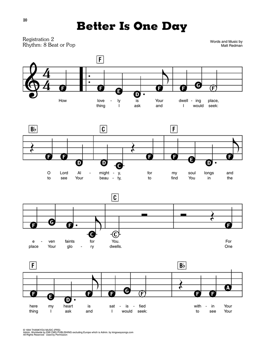 Better Is One Day Better Is One Day Electronic Keyboard scores gallery preview page 1