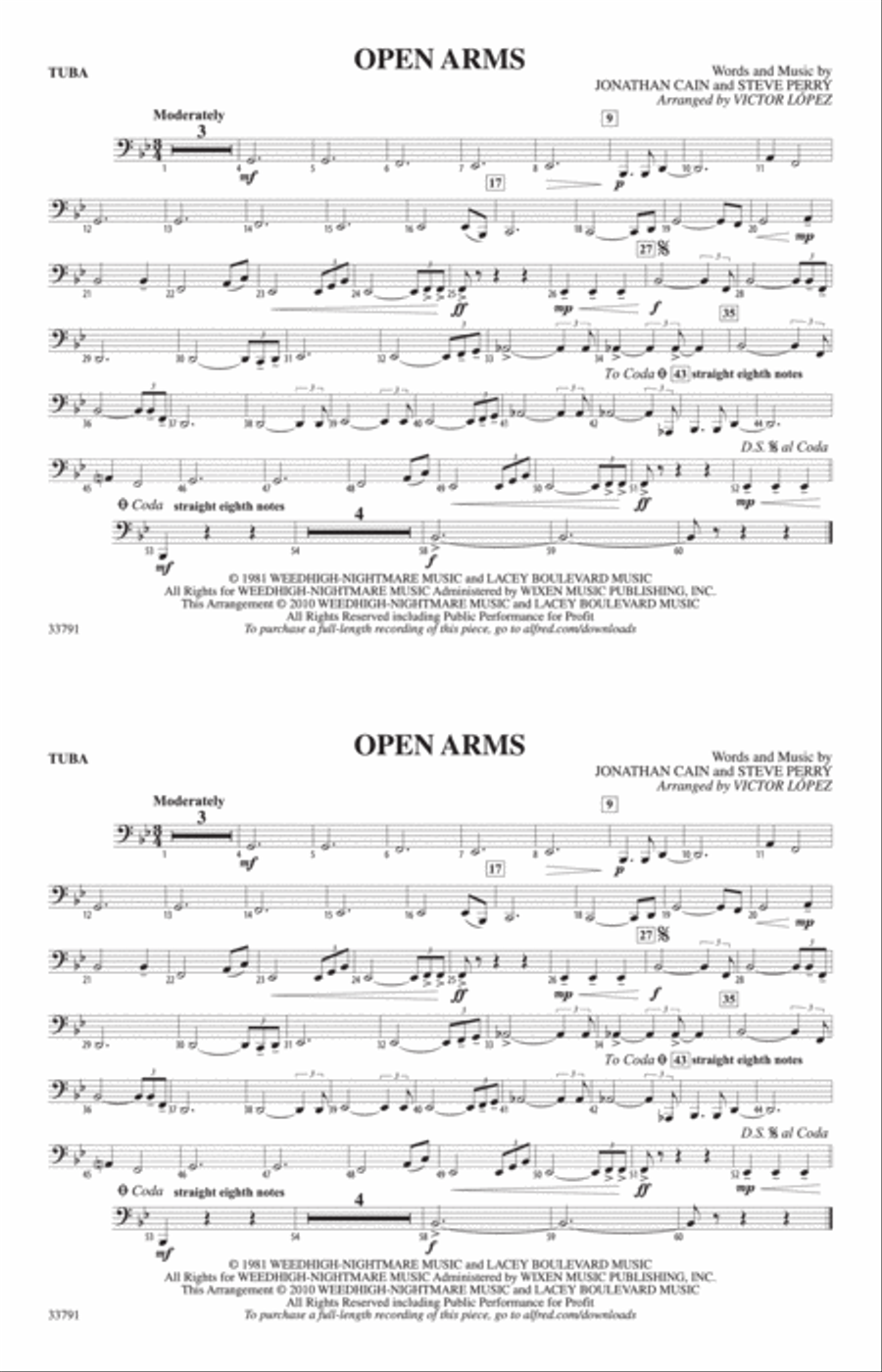Open Arms: Tuba Open Arms: Tuba Marching Band scores gallery preview page 1