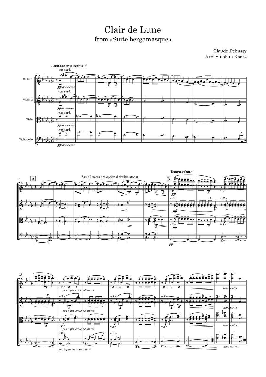 Clair de Lune String Quartet scores gallery preview page 1
