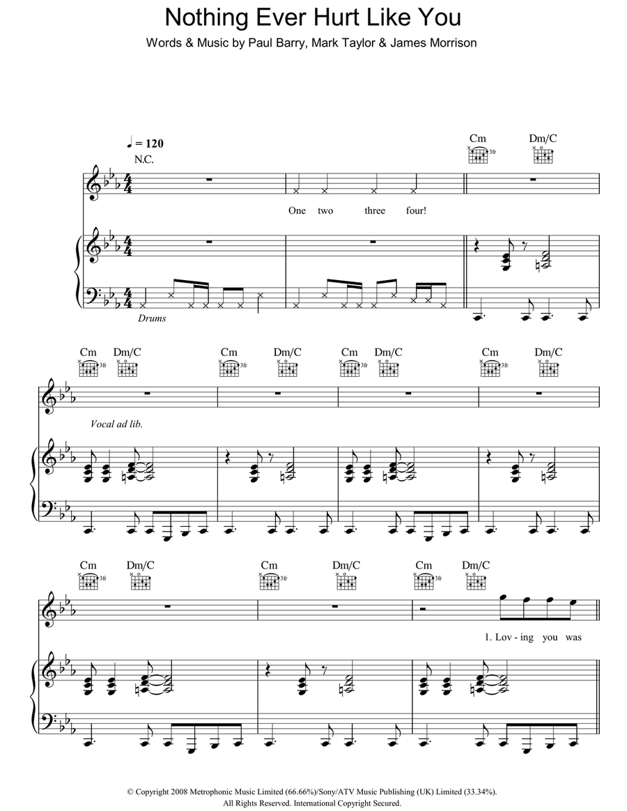 Nothing Ever Hurt Like You Piano, Vocal, Guitar scores gallery preview page 1