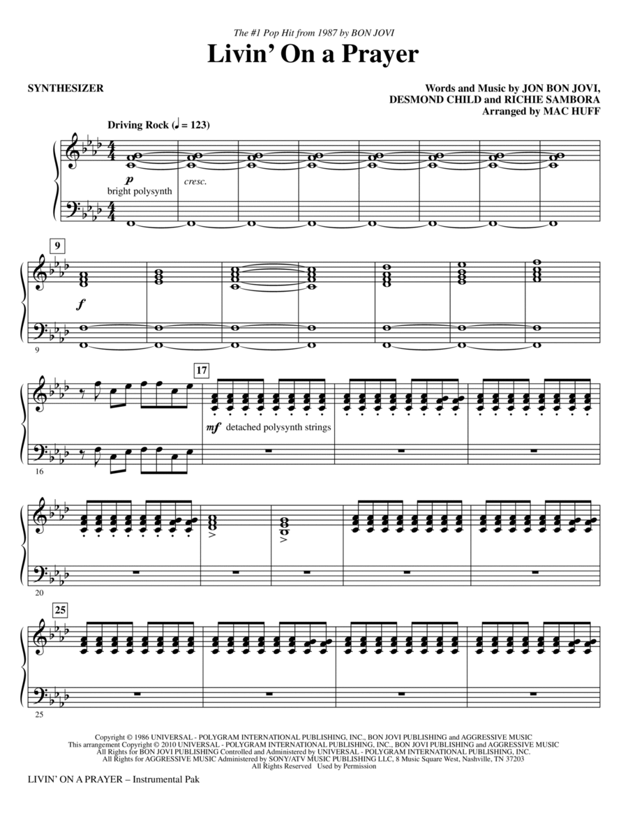 Livin' On A Prayer (arr. Mac Huff) - Synthesizer Choir scores gallery preview page 1