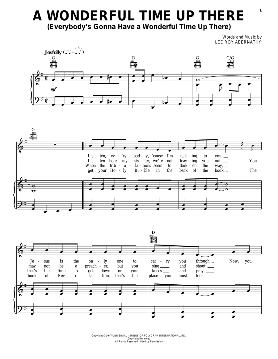 A Wonderful Time Up There (Everybody's Gonna Have A Wonderful Time Up There) Piano, Vocal, Guitar scores gallery preview page 1