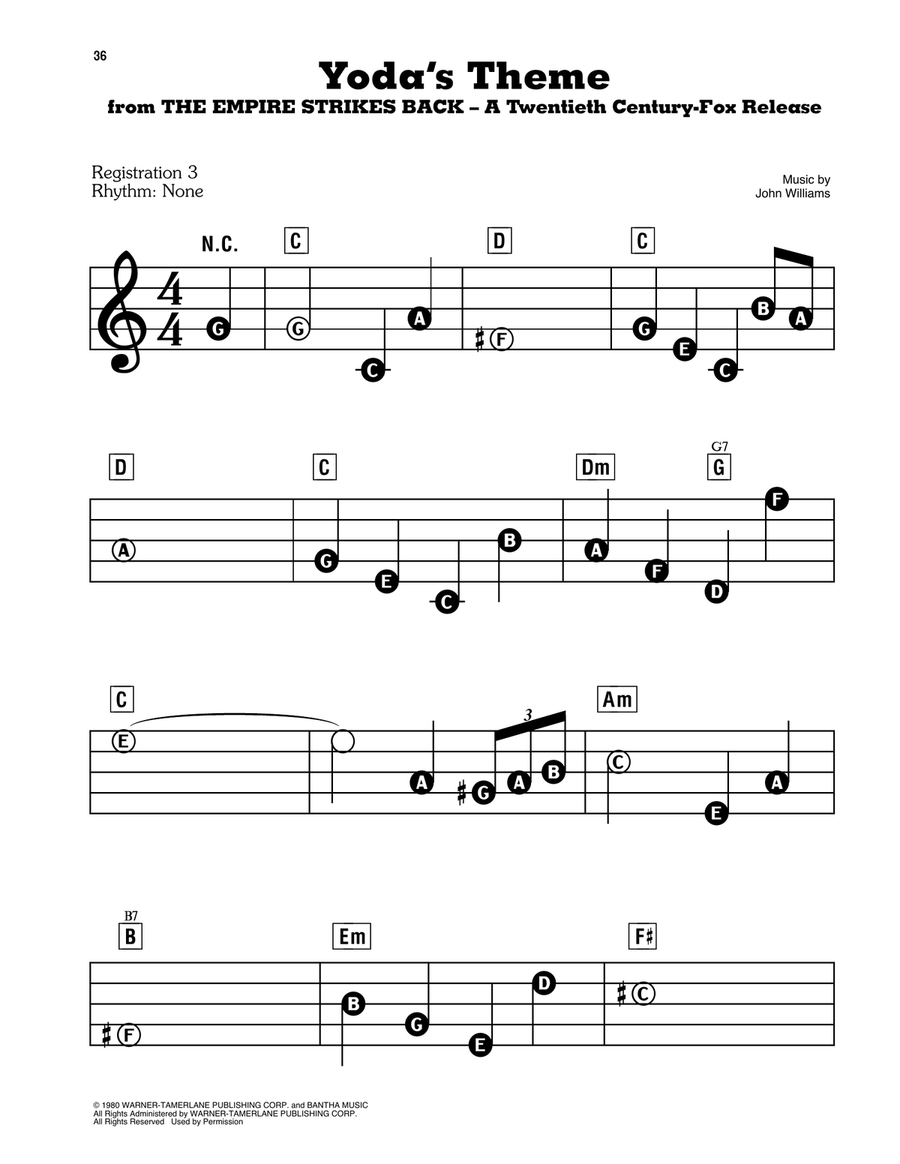 Yoda's Theme (from Star Wars: The Empire Strikes Back) Electronic Keyboard scores gallery preview page 1