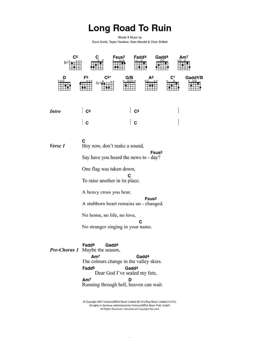 Long Road To Ruin Easy Guitar scores gallery preview page 1