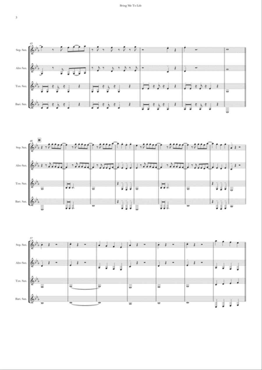 Bring Me To Life Saxophone Quartet scores gallery preview page 3