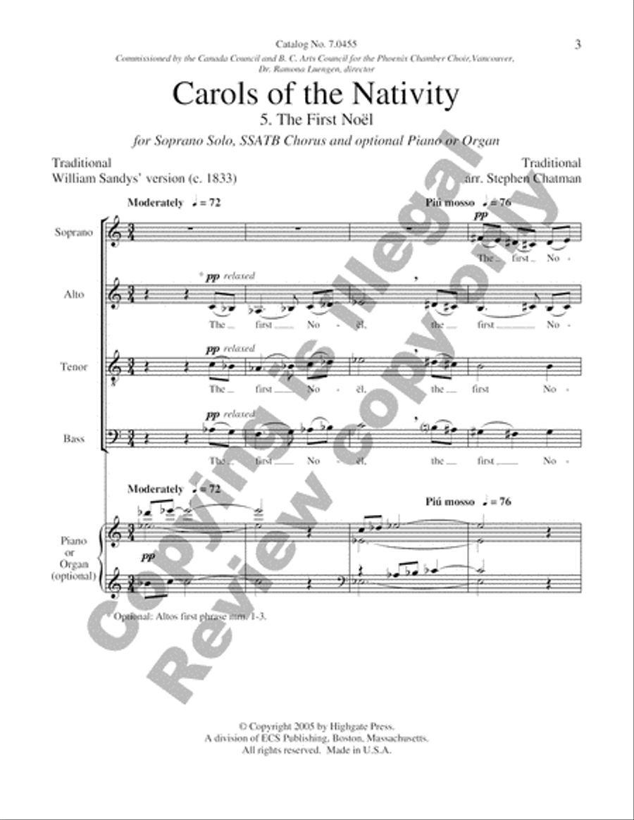 Carols of the Nativity: 5. The First Noel (Choral Score) image number null