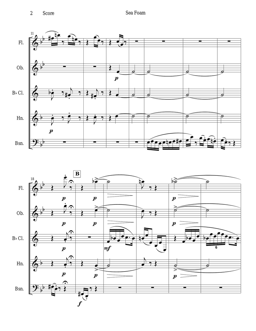Frank Bridge - Sea-Foam set for woodwind quintet Woodwind Quintet scores gallery preview page 2
