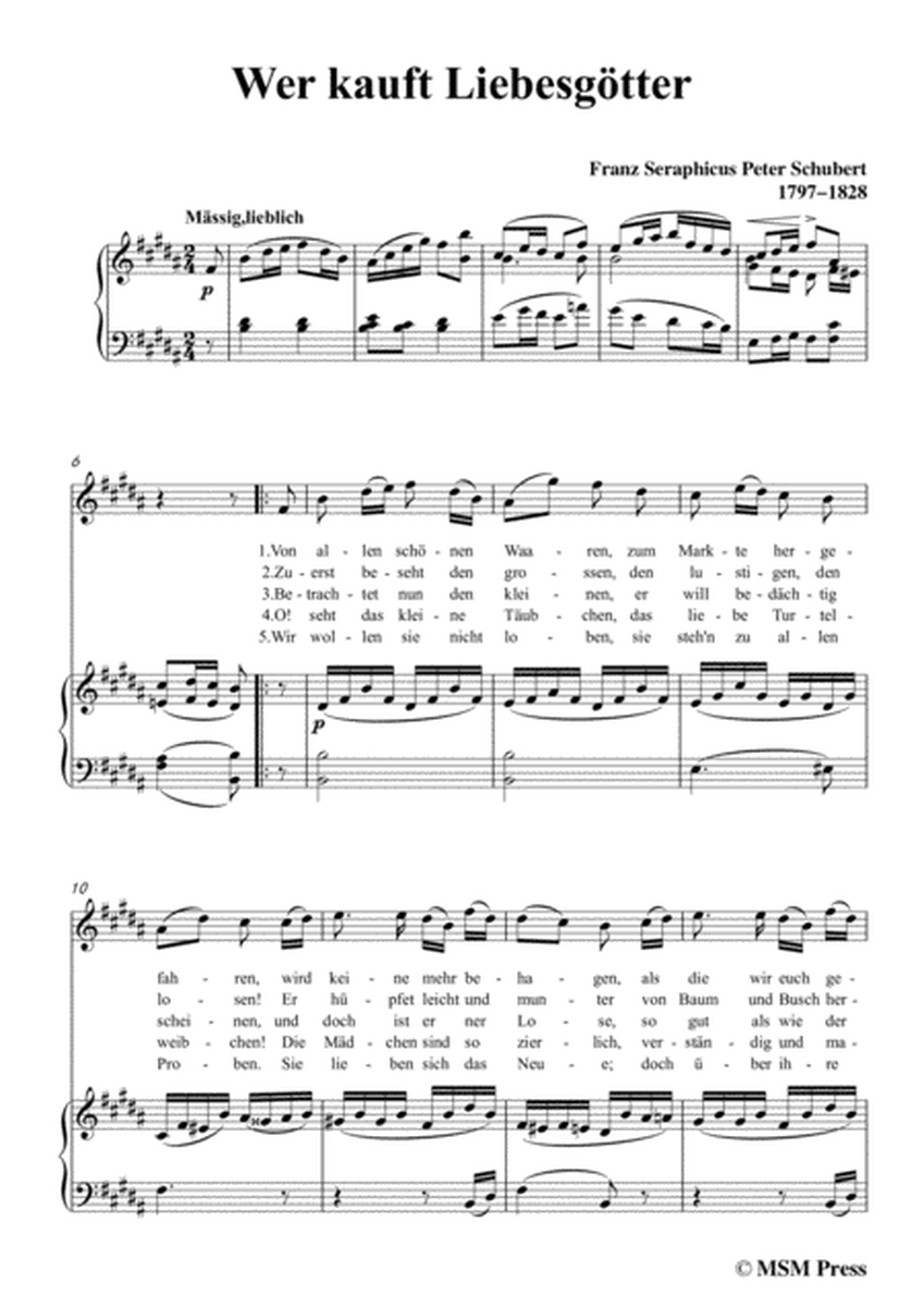 Schubert-Wer kauft Liebesgötter,in B Major,for Voice&Piano image number null