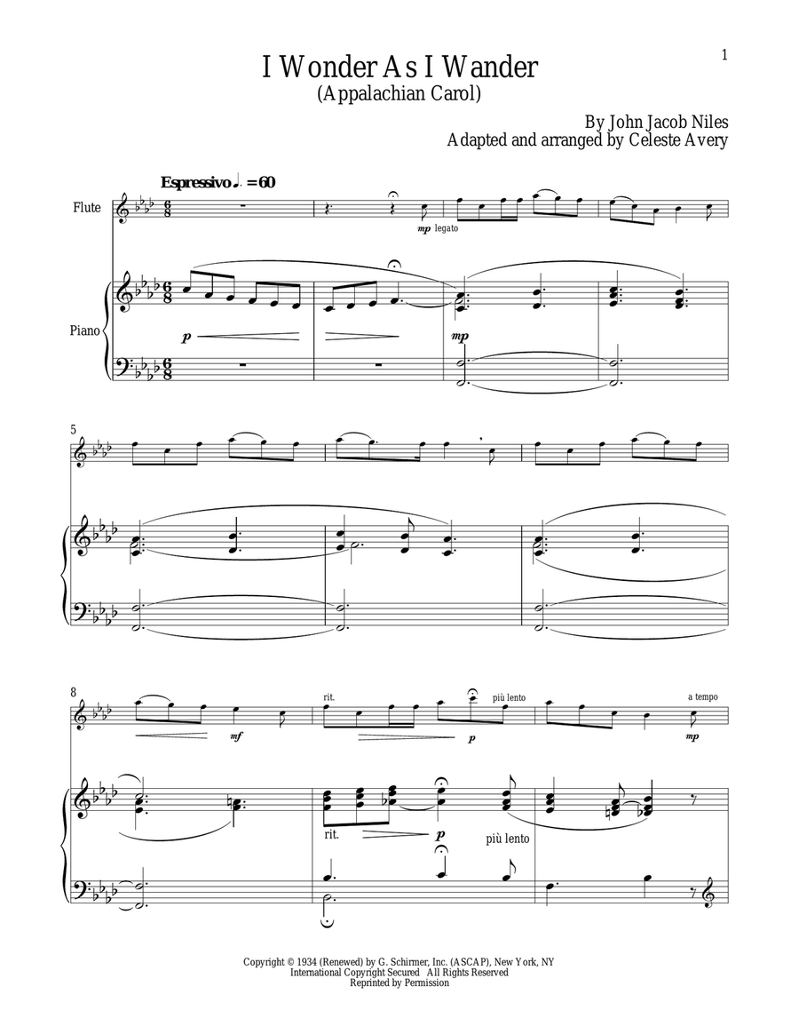 I Wonder As I Wander I Wonder As I Wander Flute Solo scores gallery preview page 1