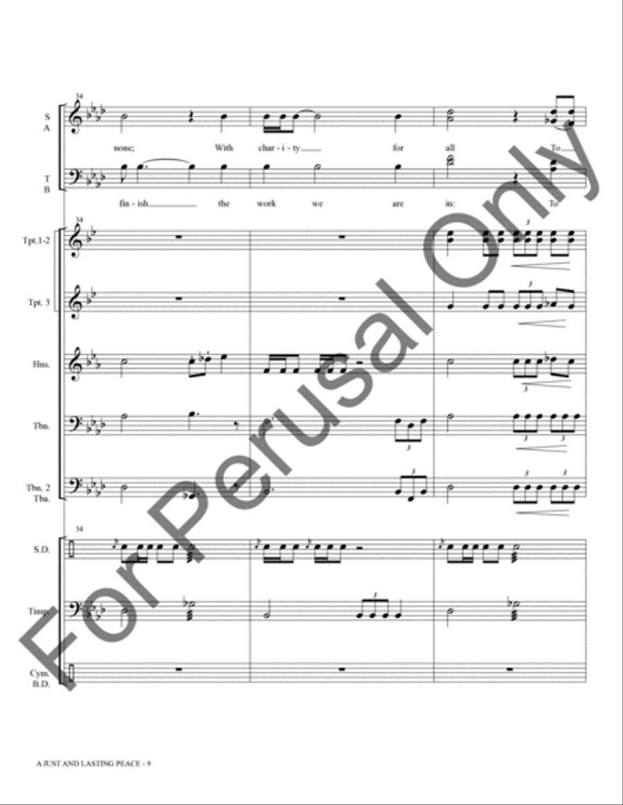 A Just And Lasting Peace (Brass and Percussion Score/Parts) Choir scores gallery preview page 10
