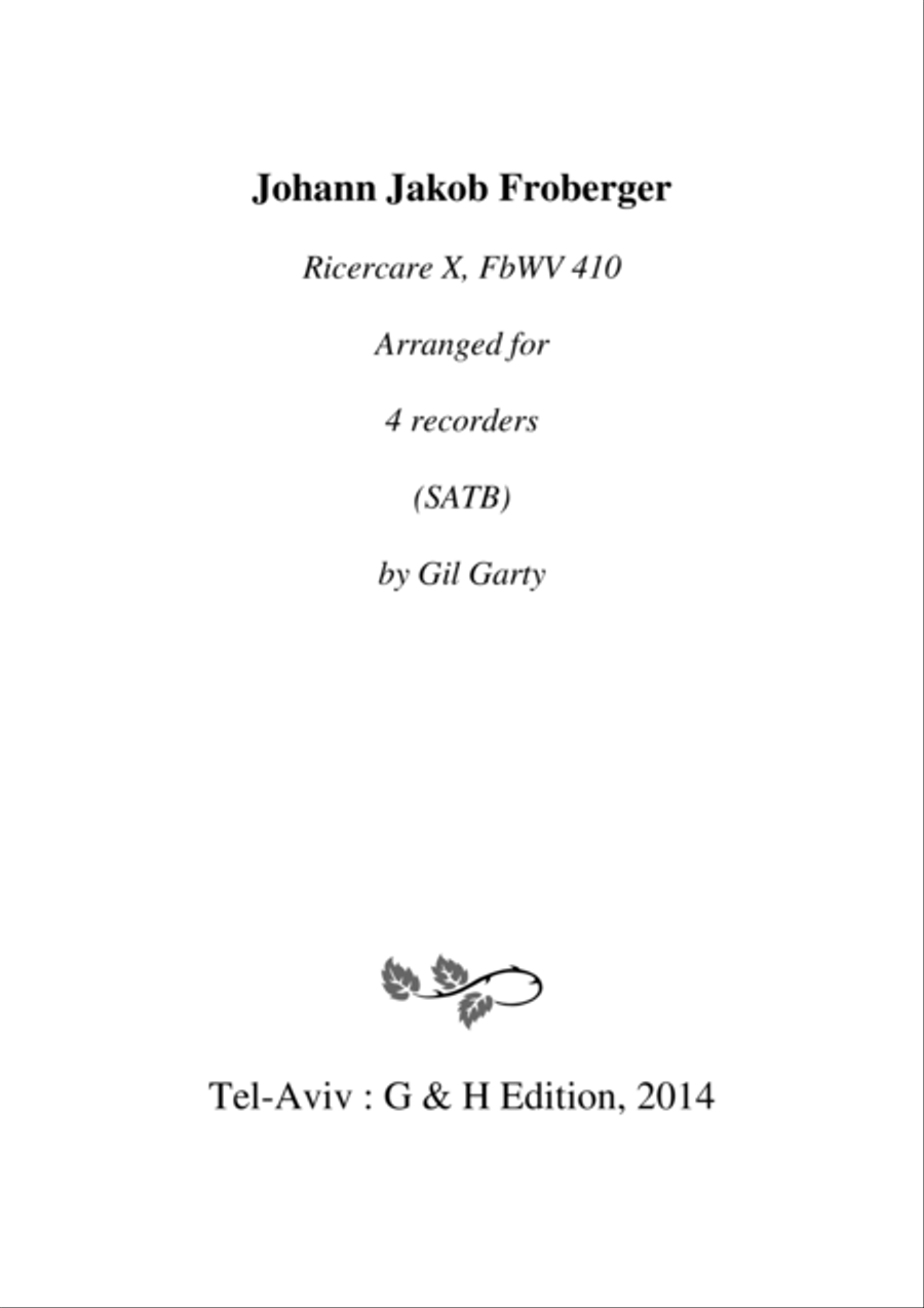 Ricercare no.10, FbWV 410 Recorder scores gallery preview page 1