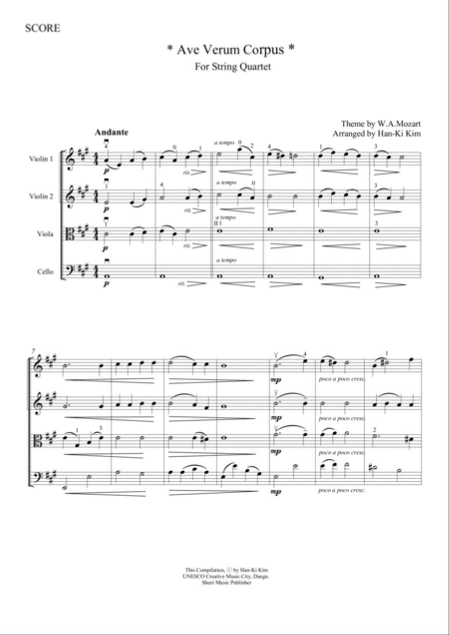 Ave Verum Corpus - For String Quartet String Quartet scores gallery preview page 2