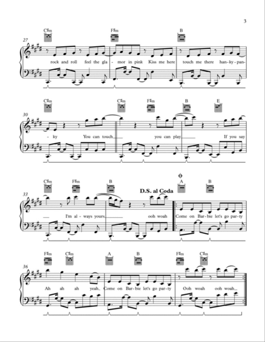 Barbie Girl Piano, Vocal, Guitar scores gallery preview page 3
