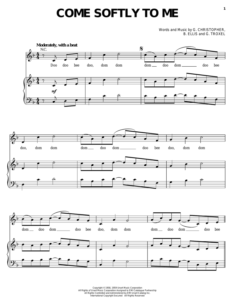 Come Softly To Me Come Softly To Me Piano, Vocal, Guitar scores gallery preview page 1