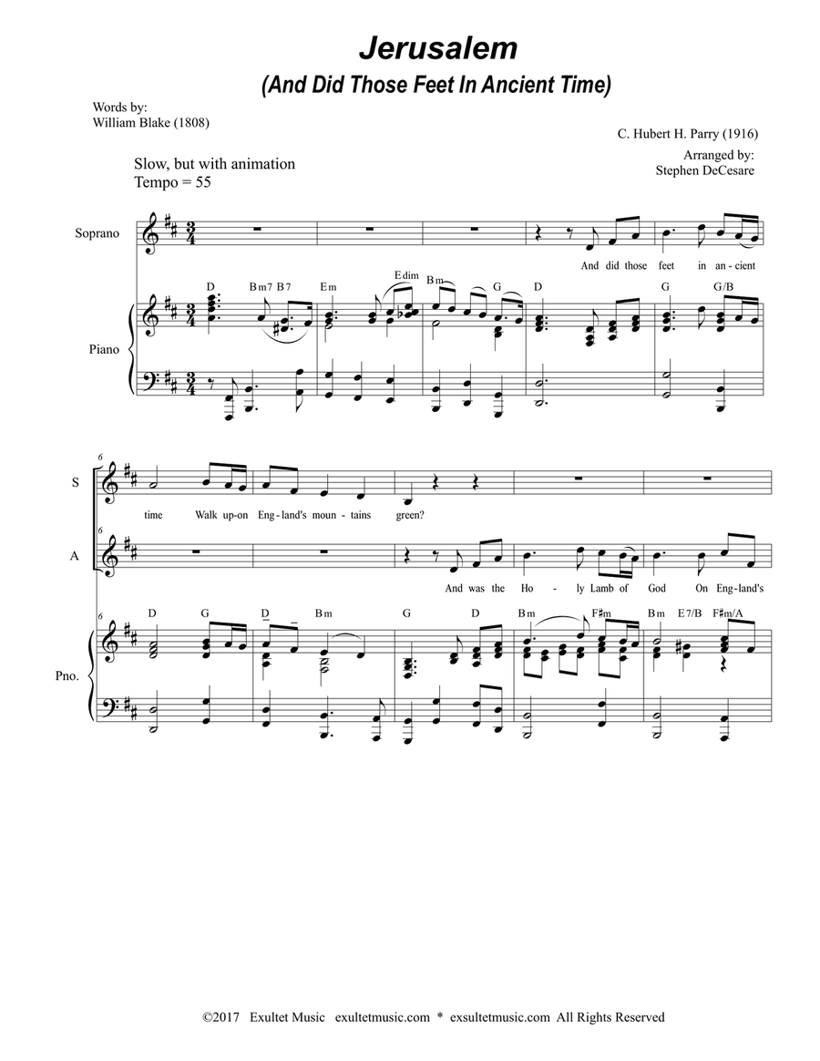 Jerusalem (2-part choir - (SA) SA scores gallery preview page 1