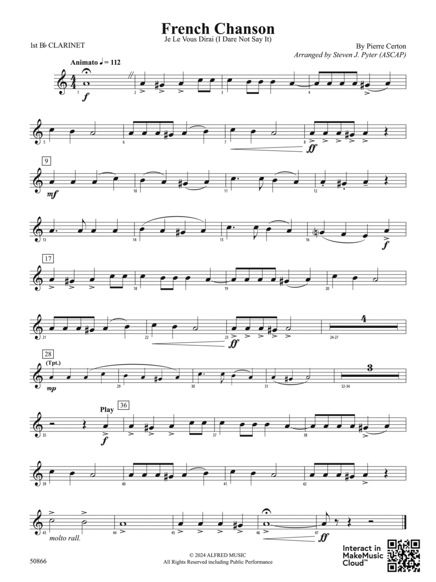French Chanson: 1st B-flat Clarinet Concert Band scores gallery preview page 1