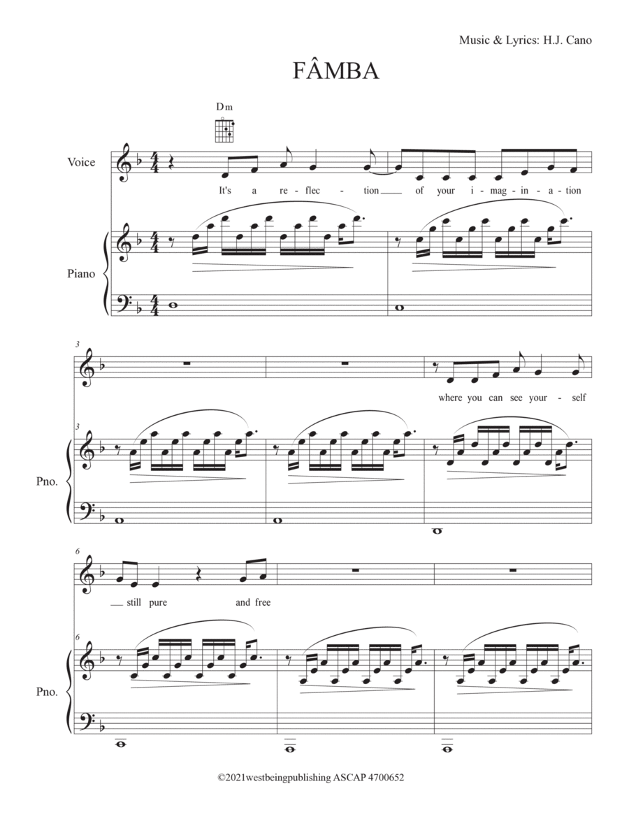 Fâmba Fâmba Piano, Vocal, Guitar scores gallery preview page 1