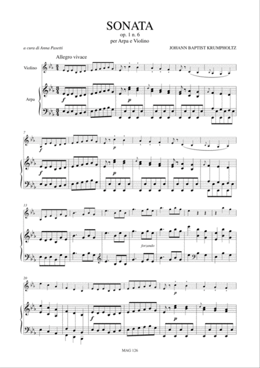 Sonata Op. 1 No. 6 for Harp and Violin Harp scores gallery preview page 2
