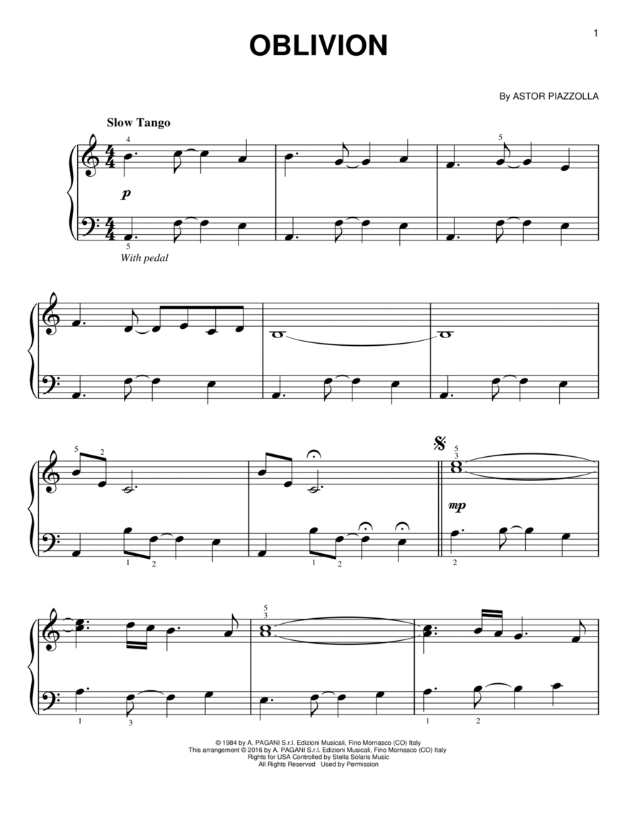 Oblivion Easy Piano scores gallery preview page 1