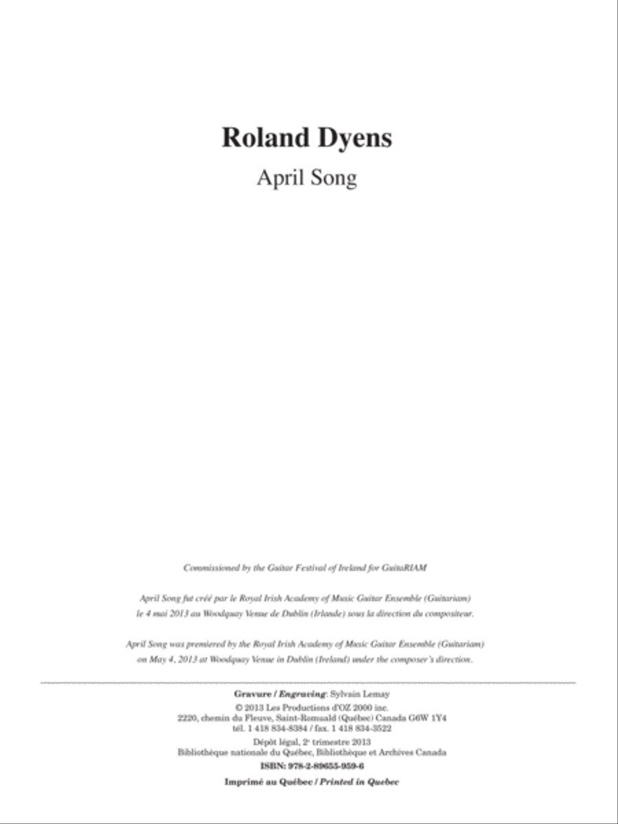 April Song April Song Guitar Ensemble scores gallery preview page 1