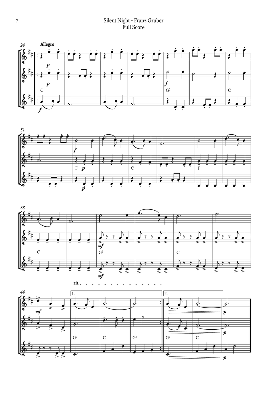 Slient Night for Tenor Sax Trio Woodwind Trio scores gallery preview page 2