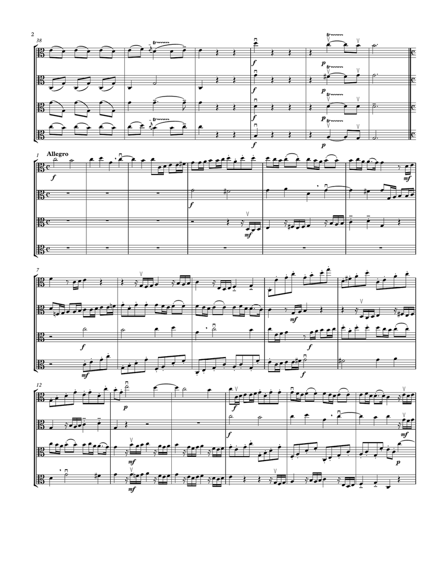 Concerto No. 1 in C Major for Four Violas Unaccompanied, TWV40:201 String Quartet scores gallery preview page 2