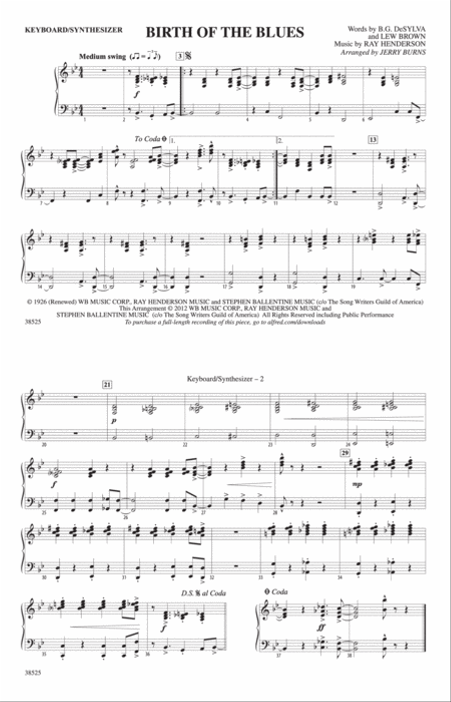 Birth of the Blues: Keyboard/Synthesizer Marching Band scores gallery preview page 1