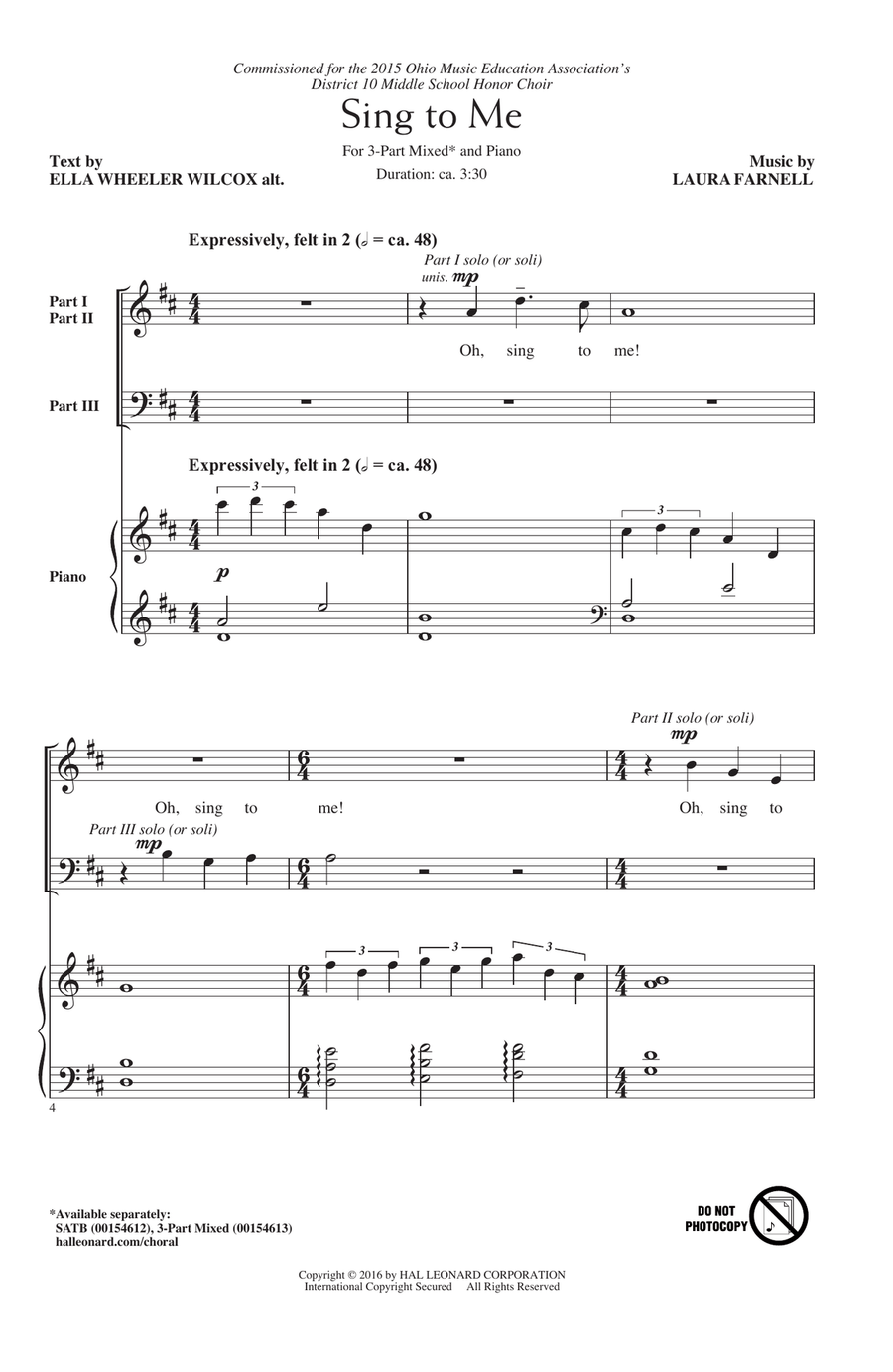 Sing To Me Sing To Me 3-Part scores gallery preview page 1