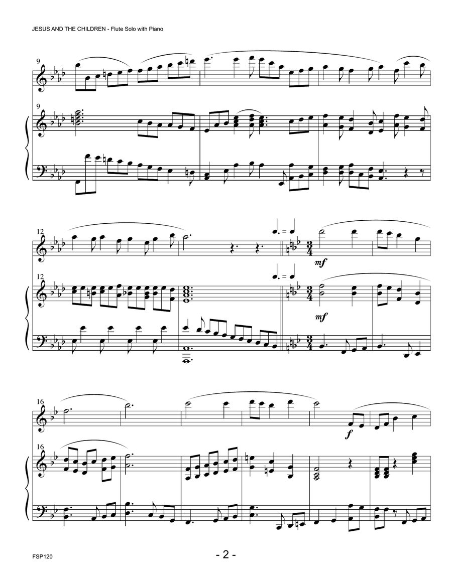 JESUS AND THE CHILDREN (medley of children's hymns) - FLUTE SOLO with Piano Accompaniment Flute Solo scores gallery preview page 2