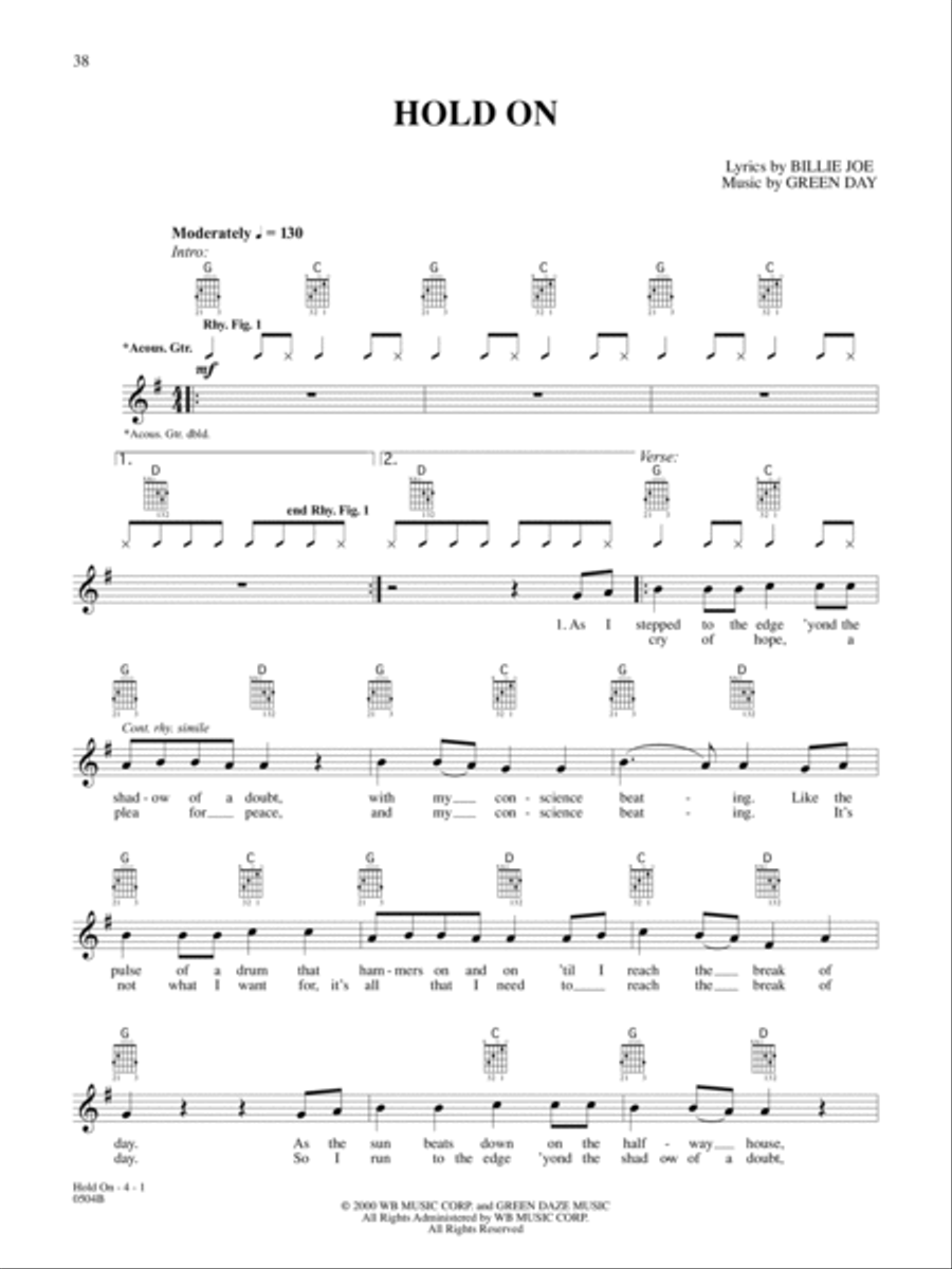 Hold On Guitar Tablature scores gallery preview page 1