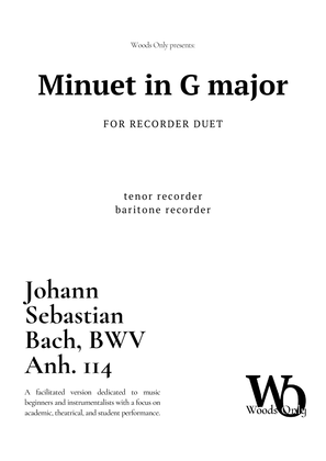 Book cover for Minuet in G major by Bach for Low-Recorder Duet