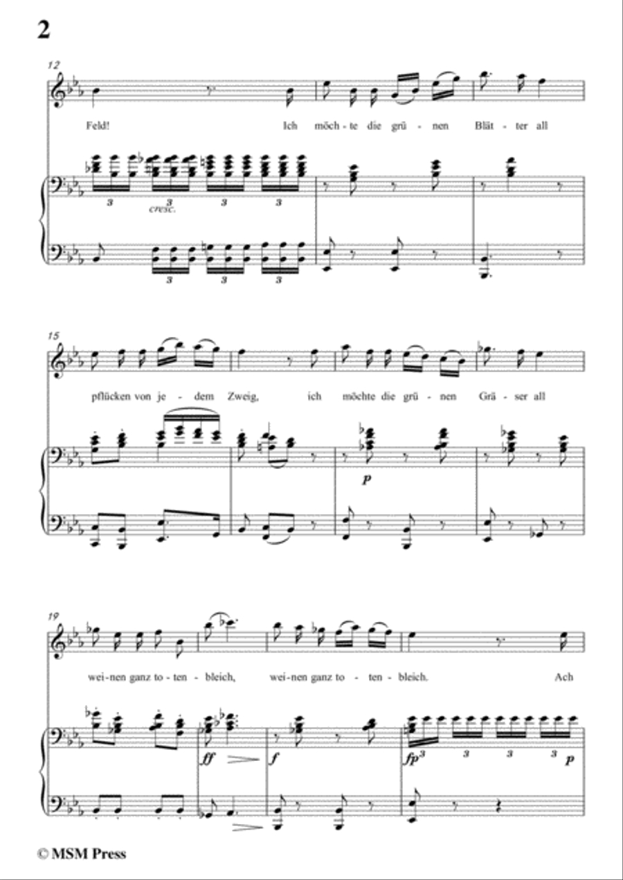 Schubert-Die böse Farbe,from 'Die Schöne Müllerin',Op.25 No.17,in E flat Major,for Voice&Piano Voice scores gallery preview page 4