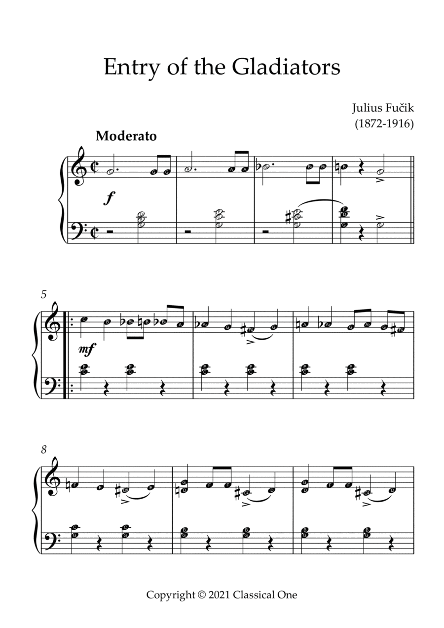 Fucik - Entry of the Gladiators(With Note name) Fucik - Entry of the Gladiators(With Note name) Easy Piano scores gallery preview page 1