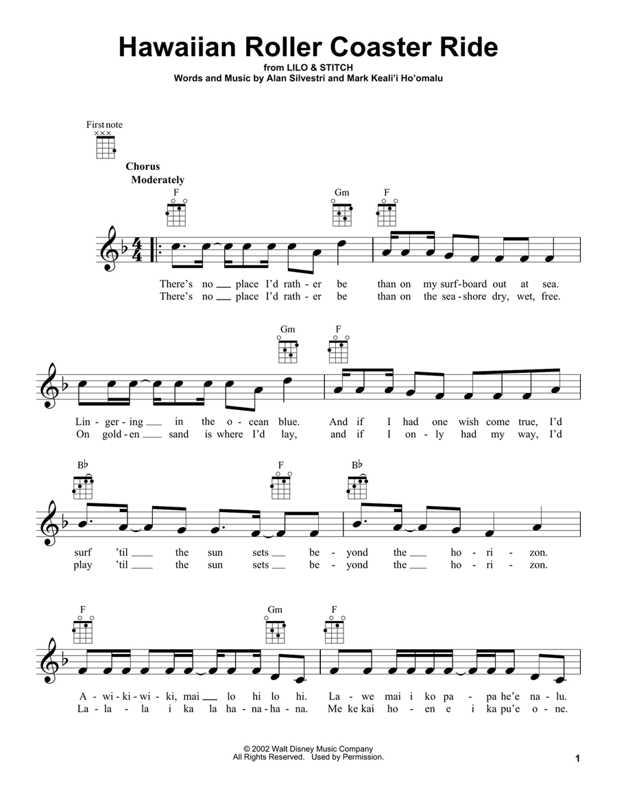 Hawaiian Roller Coaster Ride (from Lilo & Stitch) Ukulele scores gallery preview page 1