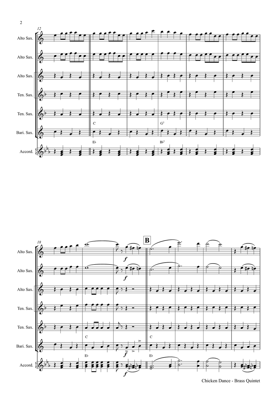 The Chicken Dance Saxophone Quintet scores gallery preview page 2