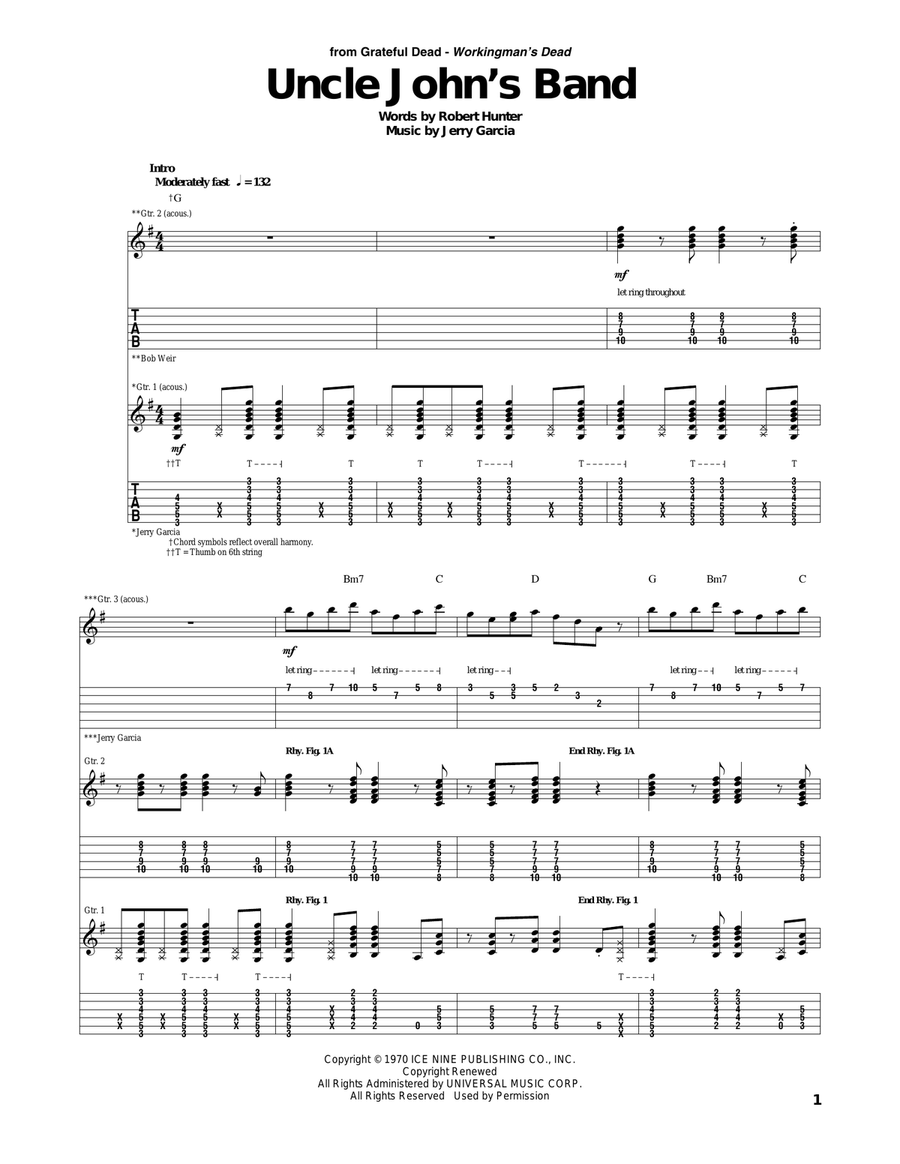 Uncle John's Band Acoustic Guitar scores gallery preview page 1
