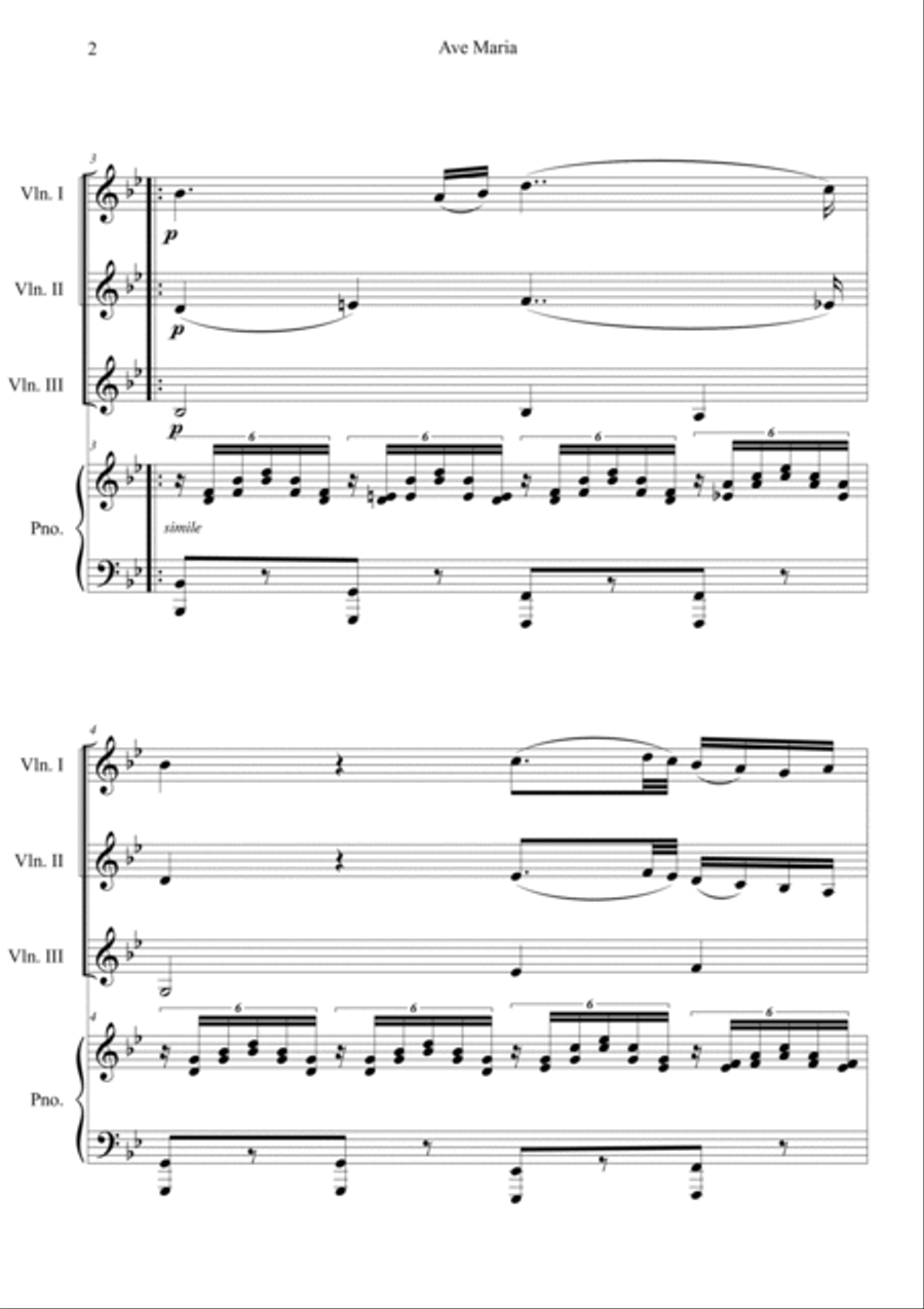 Ave Maria D.839 B flat Major Piano Quartet scores gallery preview page 2
