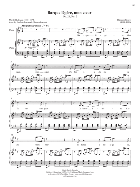 Op. 1, No. 2: Barque légère, mon coeur from Songs of Gouvy, V2 (Downloadable)
