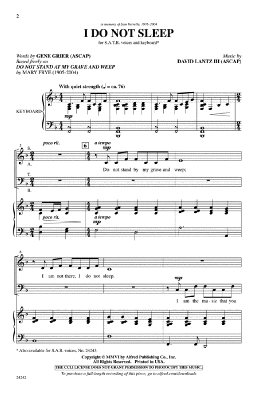 I Do Not Sleep 4-Part scores gallery preview page 2